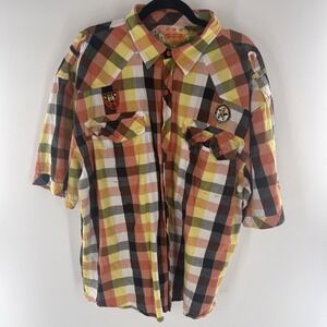 Raider Jean Co Shirt Mens 3XL XXXL Yellow‎ Black Plaid Cotton Pockets Button Up